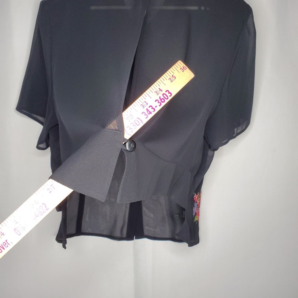 Karin Stevens Top Women 24W Black Sheer Open Back Short Sleeve Beaded Flower 90s - Picture 6 of 11
